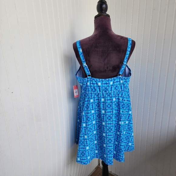 NWT $60 Noon 1 Piece Swim Skirted Bathing Suit White Blue Mosaic Casey Key 18 - Picture 14 of 16